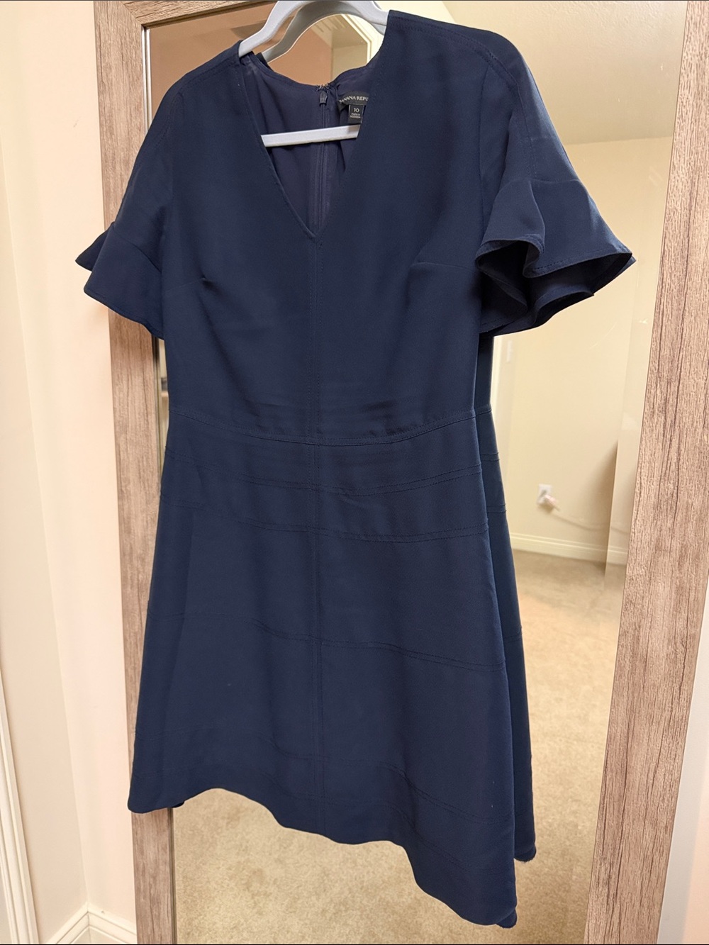 Banana Republic Navy V-Notch Flutter Sleeve Fit-and-Flare Dress